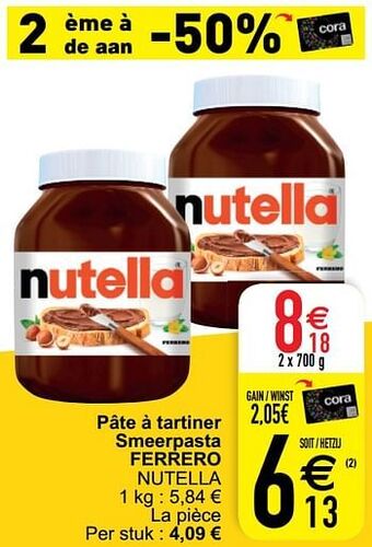 Cora Pâte à tartiner smeerpasta ferrero nutella aanbieding