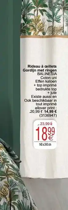 Cora Rideau à oeillets gordijn met ringen balinesia aanbieding