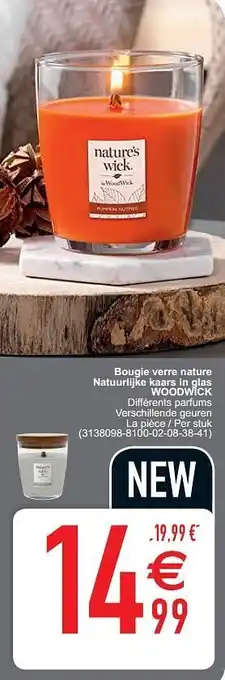Cora Bougie verre nature natuurlijke kaars in glas woodwick aanbieding
