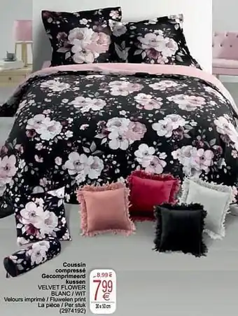 Cora Coussin compressé gecomprimeerd kussen velvet flower blanc - wit aanbieding