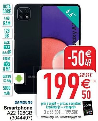 Cora Samsung smartphone a22 128gb aanbieding
