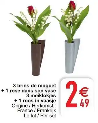 Cora 3 brins de muguet + 1 rose dans son vase 3 meiklokjes + 1 roos in vaasje aanbieding