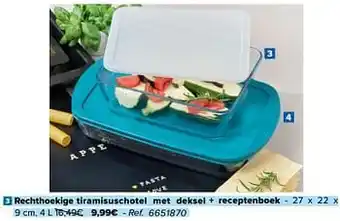 Rechthoekige tiramisuschotel met deksel + receptenboek