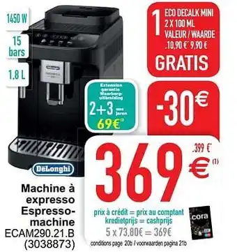 Cora Delonghi machine à expresso espressomachine ecam290.21.b aanbieding