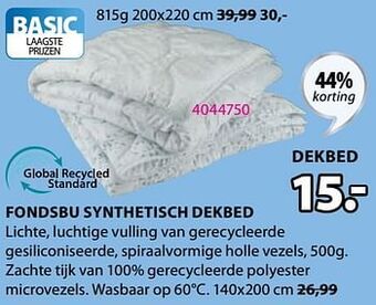 Jysk Fondsbu synthetisch dekbed aanbieding