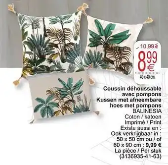 Cora Coussin déhoussable avec pompons kussen met afneembare hoes met pompons balinesia aanbieding