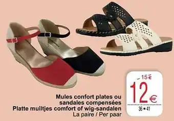 Cora Mules confort plates ou sandales compensées platte muiltjes comfort of wig-sandalen aanbieding