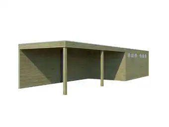 Hubo Gardenas QB garage 300x510x216 cm met uitbreiding hout aanbieding