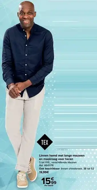 Carrefour Linnen hemd met lange mouwen en maokraag voor heren aanbieding