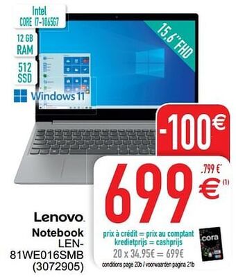 Cora Lenovo notebook len81we016smb aanbieding