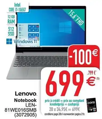 Cora Lenovo notebook len81we016smb aanbieding