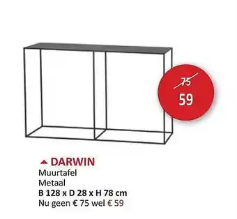 Weba Darwin Muurtafel Metaal B 128 X D 28 X H 78 Cm aanbieding