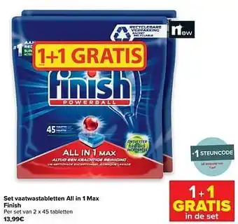 Carrefour Set vaatwastabletten all in 1 max finish aanbieding