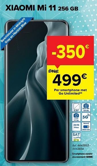 Carrefour Xiaomi mi 11 256 gb aanbieding