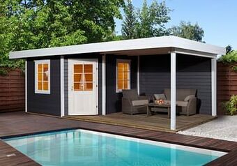 Brico Weka tuinhuis met overkapping 213 Type B GR2 antraciet 298x601cm aanbieding