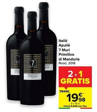 Carrefour Italië apulië 7 muri primitivo di manduria rood aanbieding