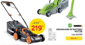 Brico Worx Grasmaaier Op Batterij WG779E aanbieding