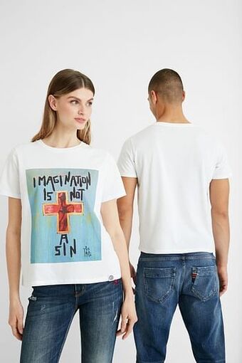 Katoenen T-shirt met illustratie - WHITE - S