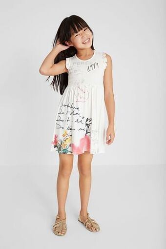 Mouwloze jurk met teksten - WHITE - 5/6