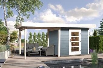 Brico Weka tuinhuis met overkapping 172 Type B GR1 grijs 240x530cm aanbieding
