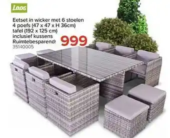 Euroshop Laos eetset in wicker met 6 stoelen aanbieding