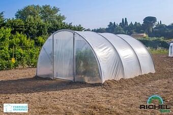 Brico Tunnelserre Richel 1 deur polyethyleen grijs transparant staal 450x450x225cm 20,25m² aanbieding