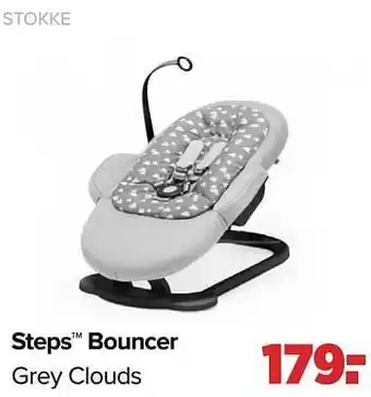 Baby-Dump Stokke steps bouncer grey clouds aanbieding