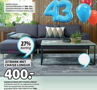 Jysk Egense zitbank met chaise longue aanbieding
