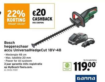 GAMMA Bosch Heggenschaar Accu Universalhedgecut aanbieding