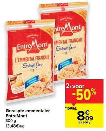 Carrefour Geraspte emmentaler entremont aanbieding