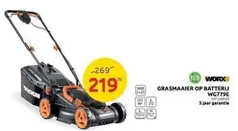 Brico Worx grasmaaier op batterij wg779e aanbieding