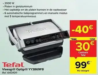 Carrefour Tefal vleesgrill optigrill yy3869fb aanbieding