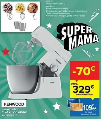 Carrefour Kenwood keukenrobot chef xl kvl4101w aanbieding