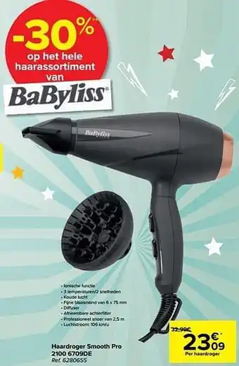 Carrefour Babyliss haardroger smooth pro 2100 6709de aanbieding