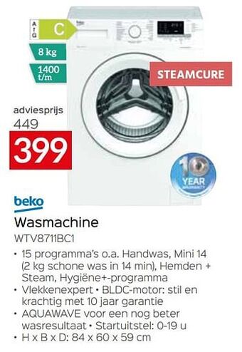 Selexion Beko wasmachine wtv8711bc1 aanbieding