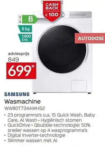 Selexion Samsung wasmachine ww80t734awhs2 aanbieding