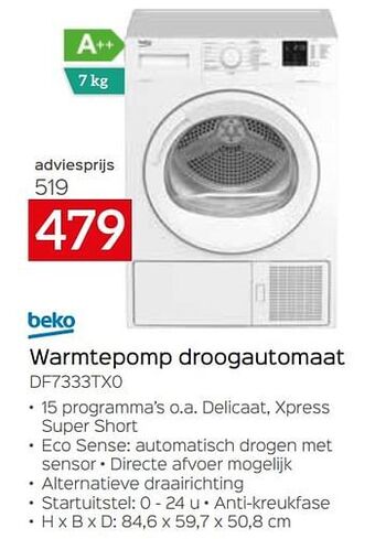 Selexion Beko warmtepomp droogautomaat df7333tx0 aanbieding