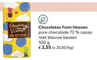 Chocolates from heaven pure chocolade 72 % cacao met blauwe bessen