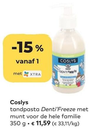 Bio Planet Coslys tandpasta denti`freeze met munt voor de hele familie aanbieding