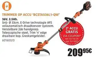 HandyHome Black + decker trimmer op accu bcsta536l1-qw aanbieding