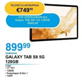 PCS Knokke Samsung galaxy tab s8 5g 128gb aanbieding