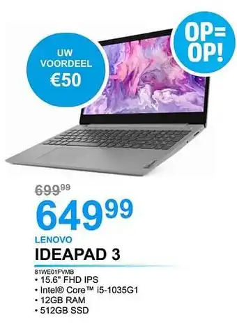 AUVA Lenovo ideapad 3 81we01fvmb aanbieding