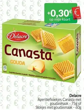 Intermarché Delacre aperitiefkoekjes canasta met goudasmaak of stokjes met goudasmaak aanbieding