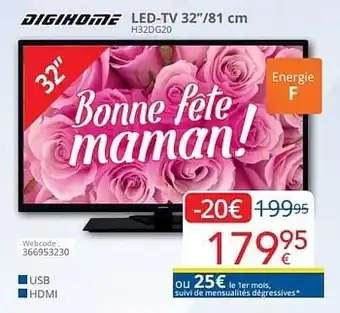 Eldi Digihome` led-tv 32``-81 cm h32dg20 aanbieding