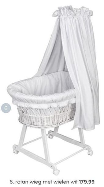 Baby & Tiener Rotan wieg met wielen wit aanbieding