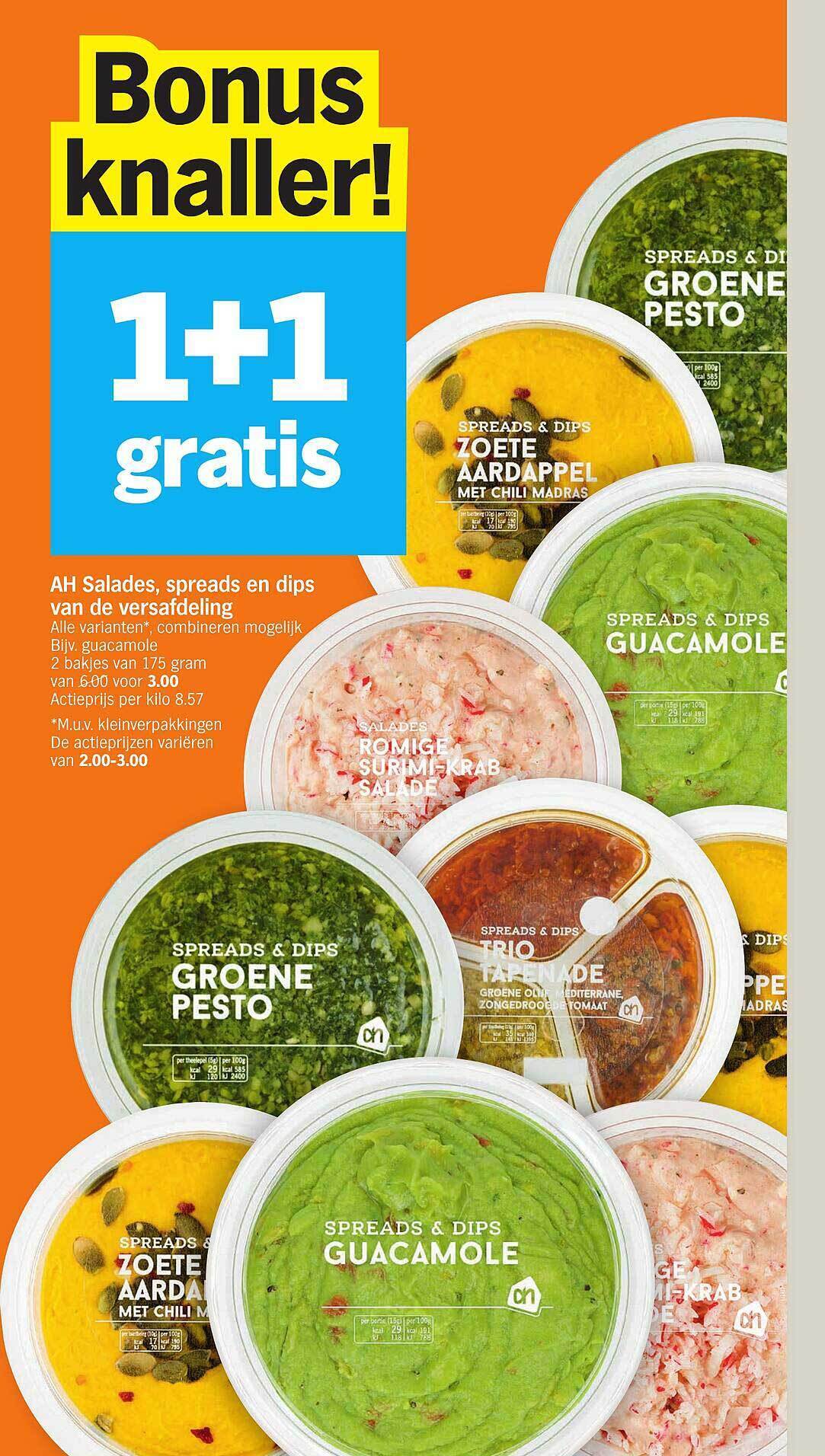 Ah Salades Spreads En Dips Van De Versafdeling 1+1 Gratis promotie bij