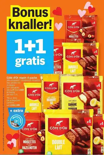 Albert Heijn Côte D'or Repen 4-packs 1+1 Gratis aanbieding