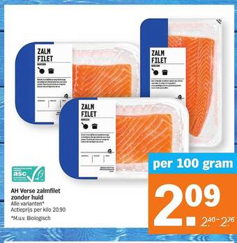 Albert Heijn Ah Verse Zalmfilet Zonder Huid aanbieding