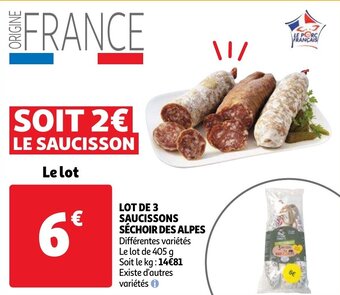 Auchan Lot De 3 Saucissons Sechoir Des Alpes aanbieding