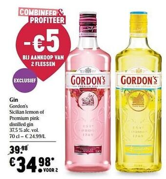 Delhaize Gin gordon`s sicilian lemon of premium pink distilled gin aanbieding